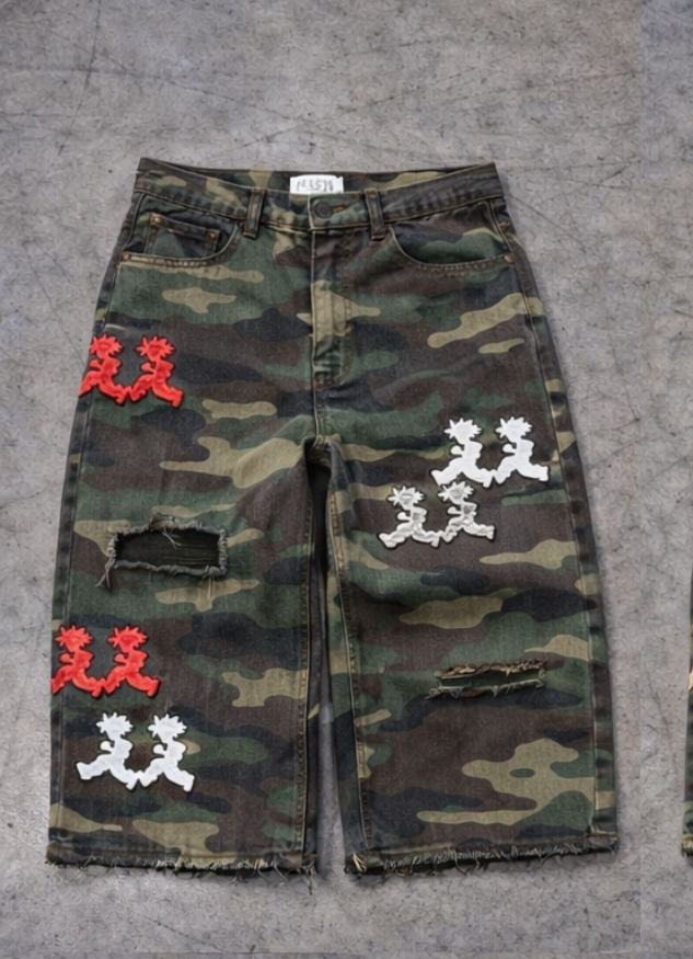 Mirrored Opulence "B.A.M.F" camo jorts